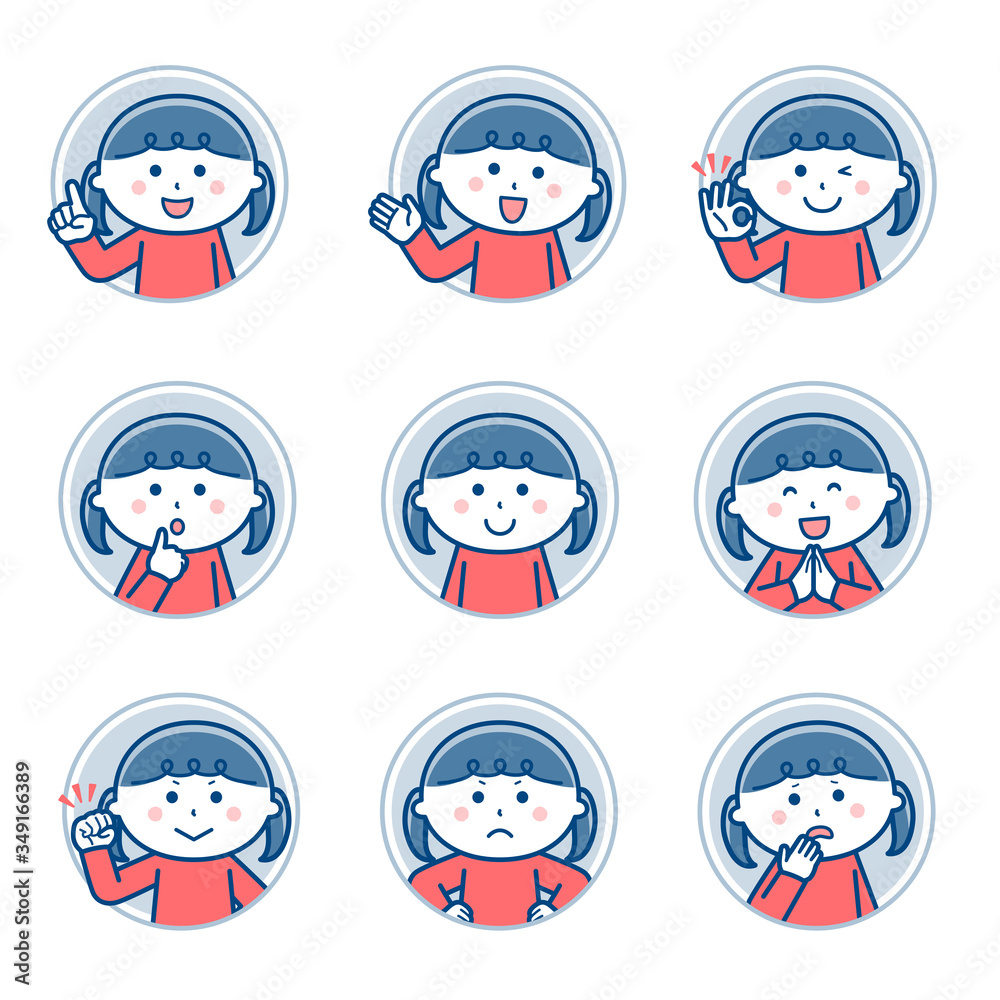 Girl Facial expression Circle icon Variation 1 / Two colors