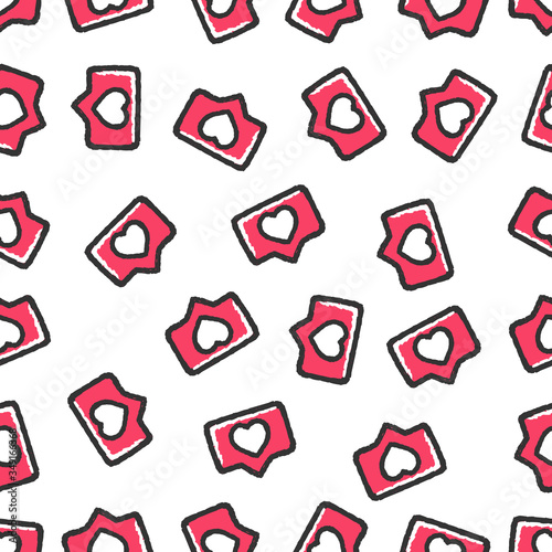 Web Icons Seamless Pattern. Social Network Signs Seamless Pattern. Web Icons Hand Drawn Seamless Pattern on white background isolated. Stock Vector Illustration.