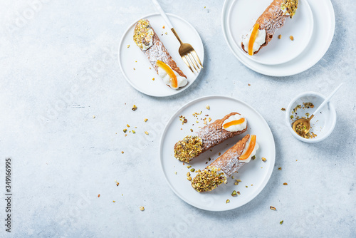 Traditional italian dessert cannoli siciliani photo