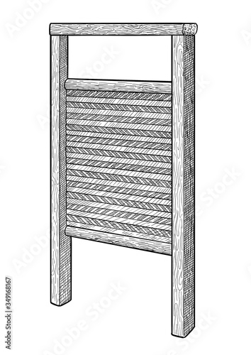 фотографія Washboard illustration, drawing, engraving, ink, line art, vector