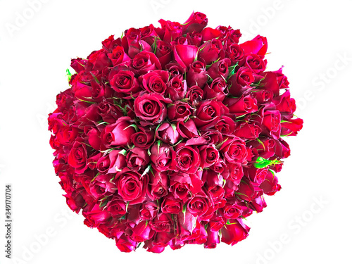 Plenty red natural roses on white background. Horizontal stock image of 101 roses bouquet.