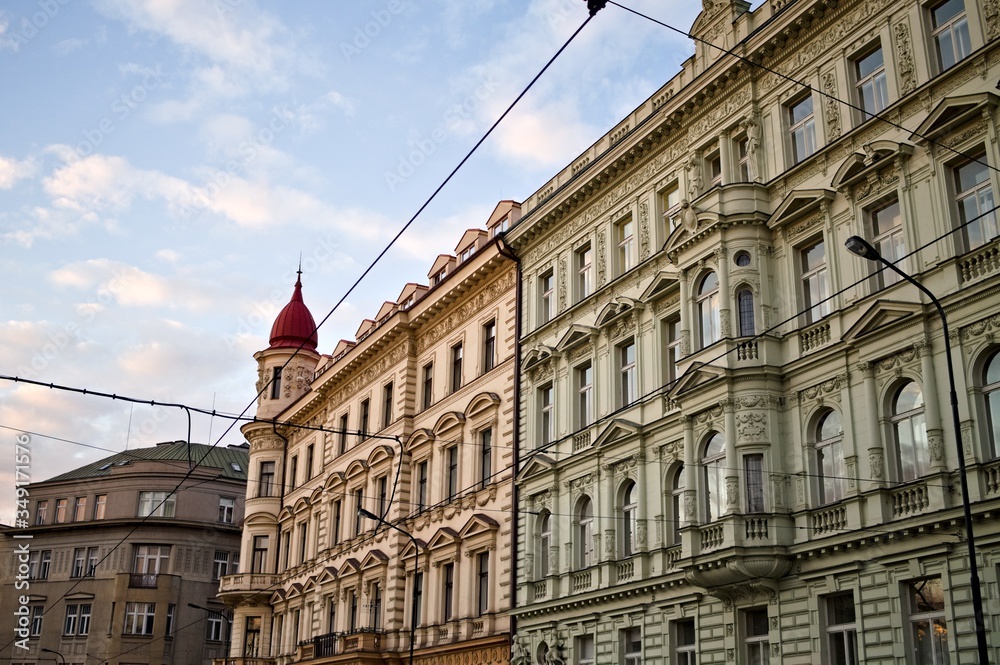 Obraz premium Traditional bohemian facades with spires and decorations in Prague (Praha, Czech Republic, Europe)