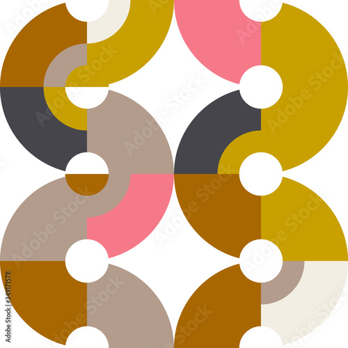 Geometric vector seamless pattern in retro style . Modern background with circles and semicircles inspired by midcentury design. photo