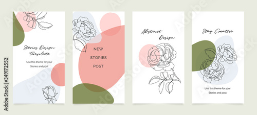 Social media banner template. Editable mockup for stories, post, blog, sale and promotion, Rose flower line arts background design for personal, fashion and beauty blogger.