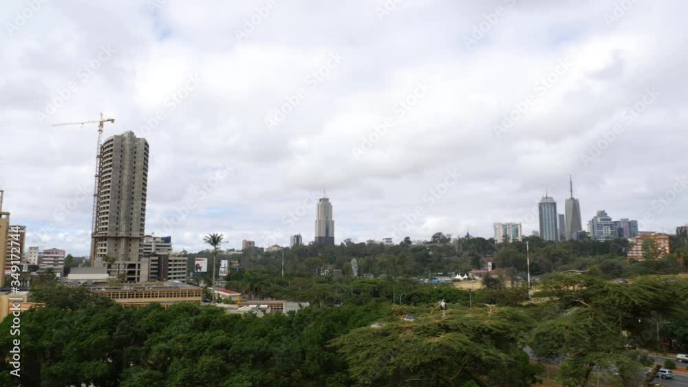 Pan of the Nairobi Skyline during a overcast early morning hour Pan of the Nairobi Skyline during a overcast early morning hour