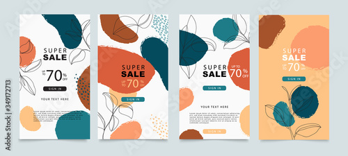 Social media banner template. Editable mockup for stories, post, blog, sale and  promotion. Abstract earth tone coloured shapes, line arts background design for personal, fashion and beauty blogger.