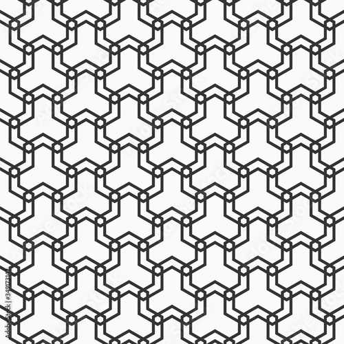 Abstract seamless pattern. Modern stylish texture. Geometric tiles with triple hexagonal elements. Vector monochrome background.