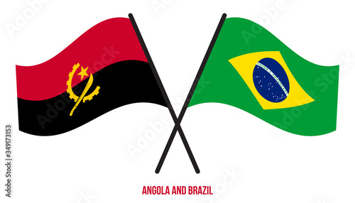 Angola and Brazil Flags Crossed And Waving Flat Style. Official Proportion. Correct Colors