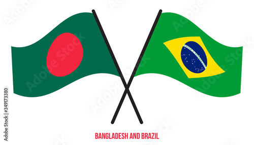 Bangladesh and Brazil Flags Crossed And Waving Flat Style. Official Proportion. Correct Colors