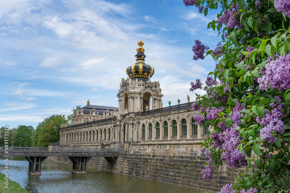 Dresden Zwinger Palace, Water Moat and Towers From Outside in Spring