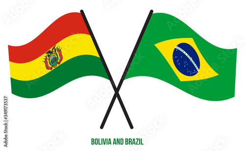 Bolivia and Brazil Flags Crossed And Waving Flat Style. Official Proportion. Correct Colors