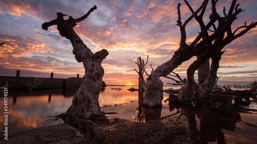 Sunset in Epecuen tourist village in Buenos Aires Province, Argentina
