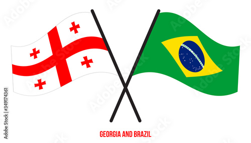 Georgia and Brazil Flags Crossed And Waving Flat Style. Official Proportion. Correct Colors