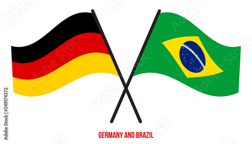 Germany and Brazil Flags Crossed And Waving Flat Style. Official Proportion. Correct Colors