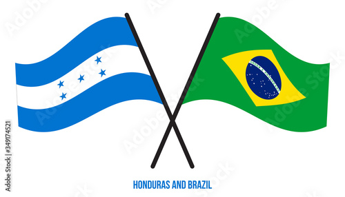 Honduras and Brazil Flags Crossed And Waving Flat Style. Official Proportion. Correct Colors