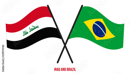 Iraq and Brazil Flags Crossed And Waving Flat Style. Official Proportion. Correct Colors