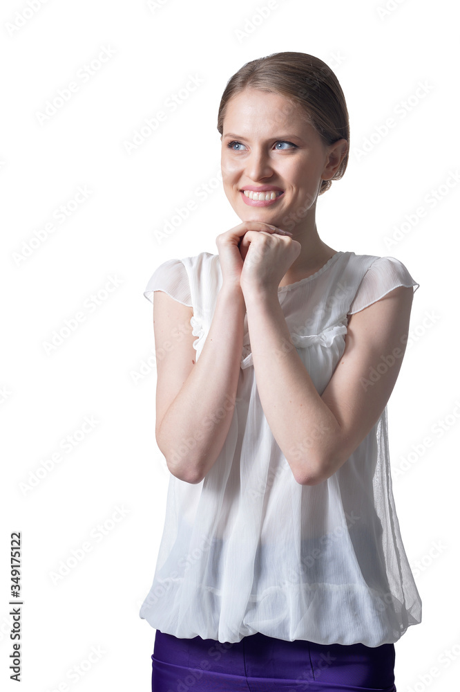 Portrait of beautiful young woman posing isolated on white background Portrait of beautiful young woman posing isolated on white background