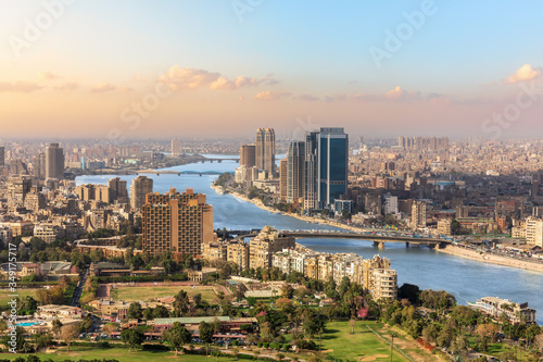 The Nile and the skyscrappers of Cairo, Egypt