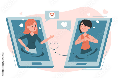 Online dating isolated. Homosexual couple in love
