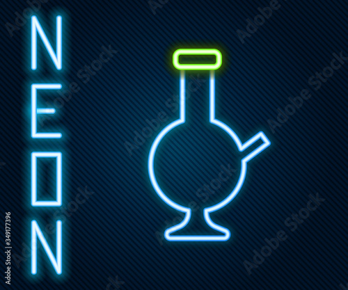 Glowing neon line Glass bong for smoking marijuana or cannabis icon isolated on black background. Colorful outline concept. Vector