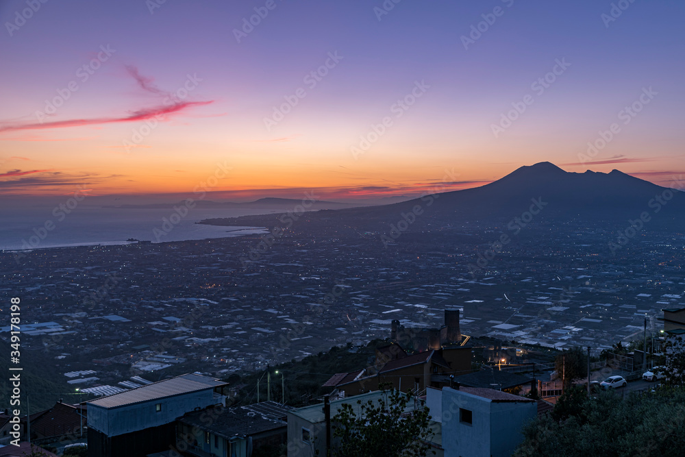 Mount Vesuvius Seen From Its South Side. Evening Lights Coming On.