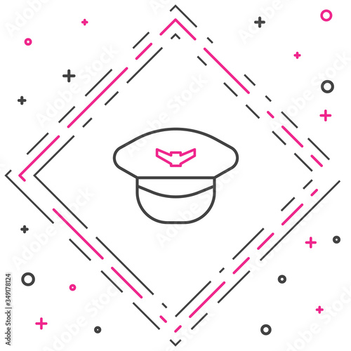 Line Pilot hat icon isolated on white background. Colorful outline concept. Vector