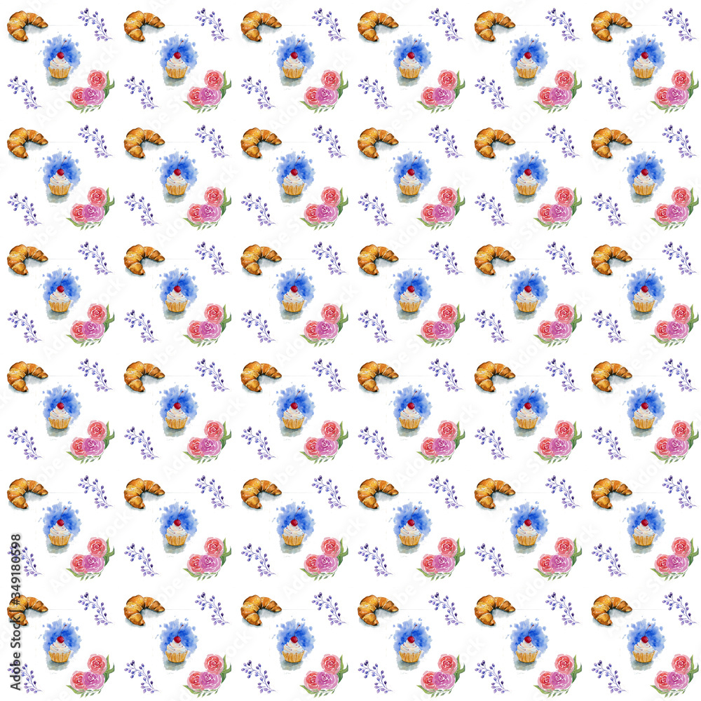 seamless pattern with flowers and biscuit on white background seamless pattern with flowers and biscuit on white background