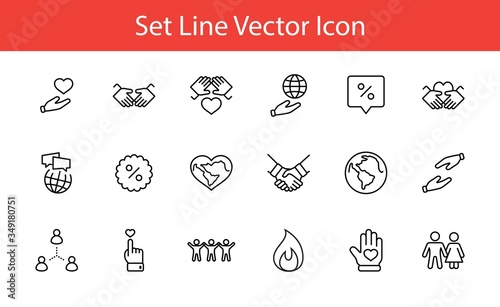 International Day of Human Solidarity Line Vector Icons Set. Contains such Icons as Handshake, Heart, planet Earth, helping Hand, People and more. Editable Stroke. 32x32 Pixels