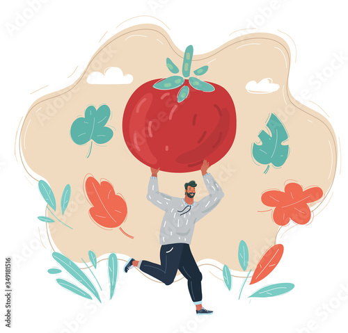 Illustration of Man with big tomato in his hands