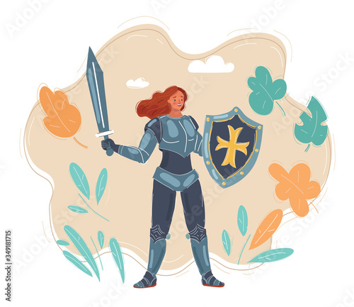 Vector illustration of portrait of female knight in armour