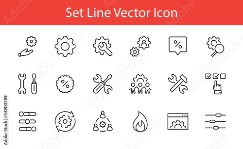 Set of Settings and Setup Vector Line Icons. Contains such Icons as Gear, Setting, Control, Iinstall, Options, Service, and more. Editable Stroke. 32x32 Pixels.