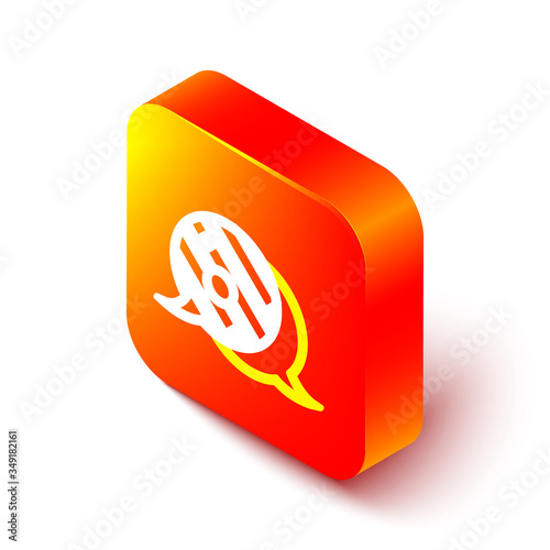 Isometric line Infographic of city map navigation icon isolated on white background. Mobile App Interface concept design. Geolacation concept. Orange square button. Vector