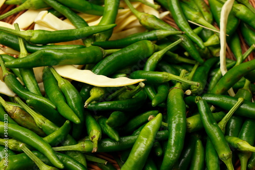 Raw green peppers and raw beans 