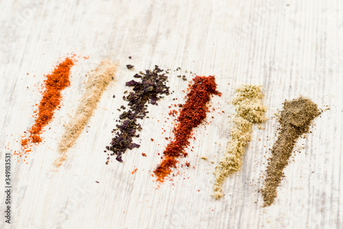 herbs and spices on the white background. 