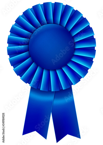 A blue first place prize ribbon. Vector illustration. 