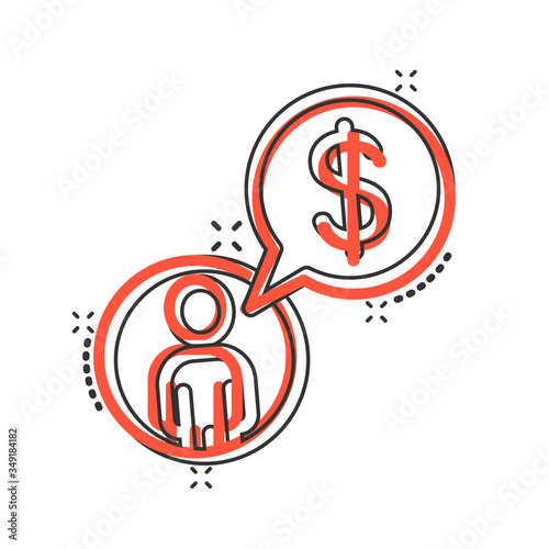 People with money icon in comic style. Investor cartoon vector illustration on white isolated background. Businessman splash effect business concept.