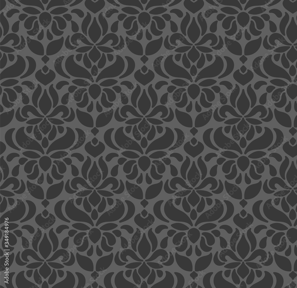 Seamless black pattern in baroque style. Suitable for covers, clothing, wallpaper, textiles, accessories, curtains, wrapping paper and tiles. Seamless black pattern in baroque style. Suitable for covers, clothing, wallpaper, textiles, accessories, curtains, wrapping paper and tiles.