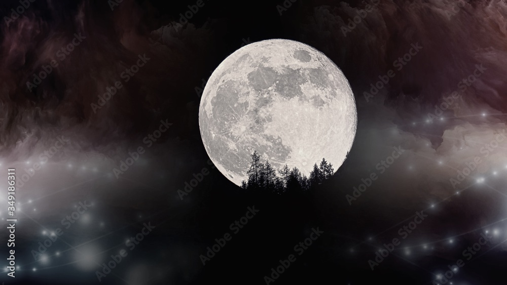 fullmoon over the mountains with tree silhouettes fullmoon over the mountains with tree silhouettes