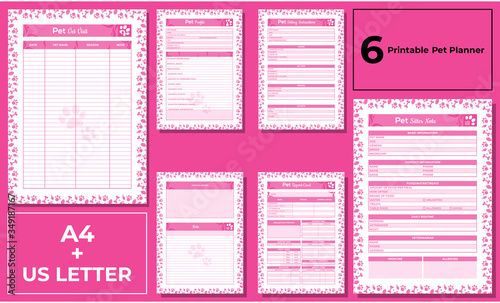 Minimalist pink Pet vet visit, Pet Profile, Pet Sitting, Pet Sitter, Pet report templates vector paper A4, US Letter, AI and EPS 10
