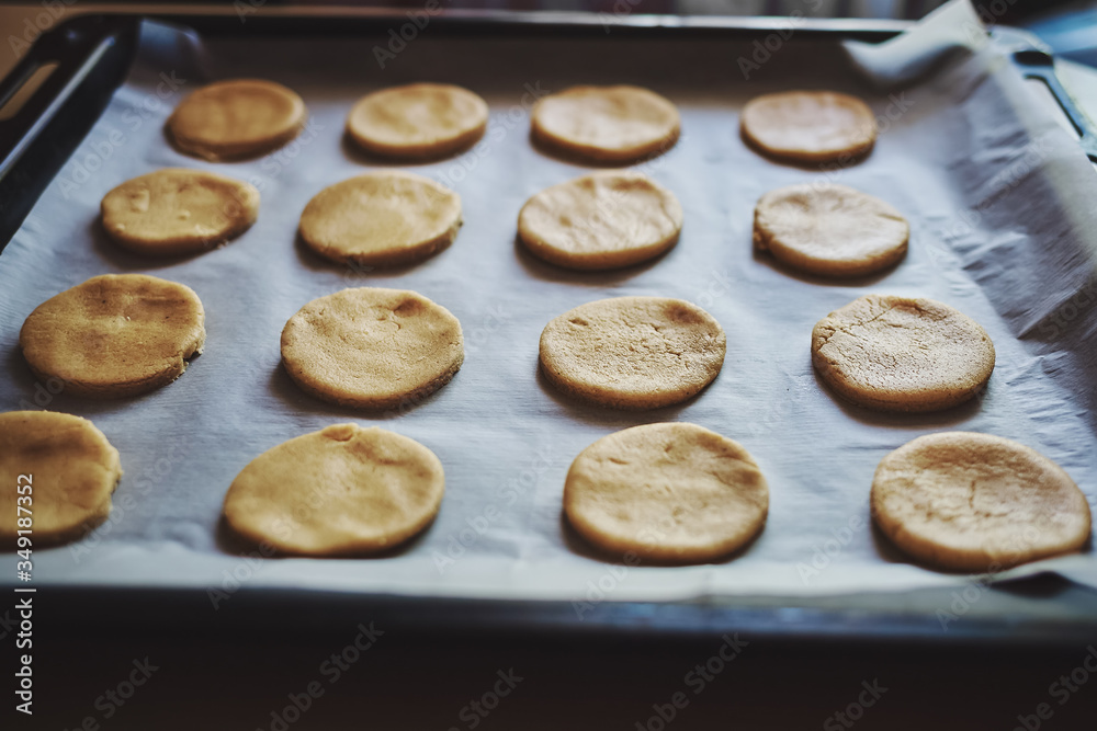 Round pieces of shortbread dough for making cookies or gingerbread Round pieces of shortbread dough for making cookies or gingerbread