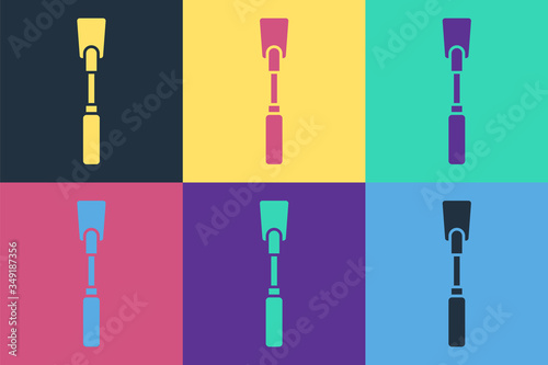 Pop art Leather whip icon isolated on color background. Fetish accessory. Sex toy for adult. Vector