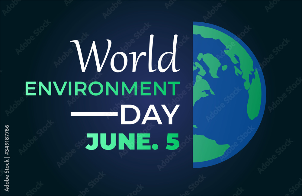 Nature banner. World environment day concept. half globe on dark blue background. Vector illustration