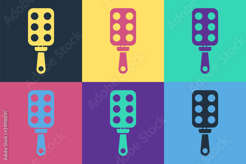 Pop art Spanking paddle icon isolated on color background. Fetish accessory. Sex toy for adult. Vector