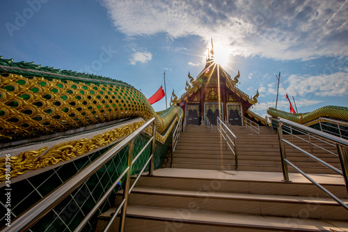 Background of Wat Pa Charoen Rat, Pathum Thani Province Dharma Practice Center 13, Buddhist people come to make merit, Khlong 11 (Sai Klang), Bueng Thonglang Subdistrict Lam Luk Ka District, Thailand photo