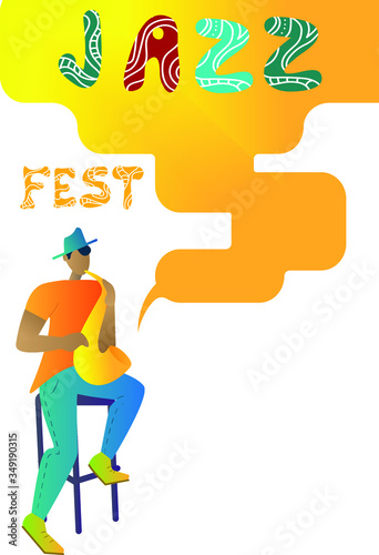 Jazz festival banner. Jazzmen with make music. cartoon character of man