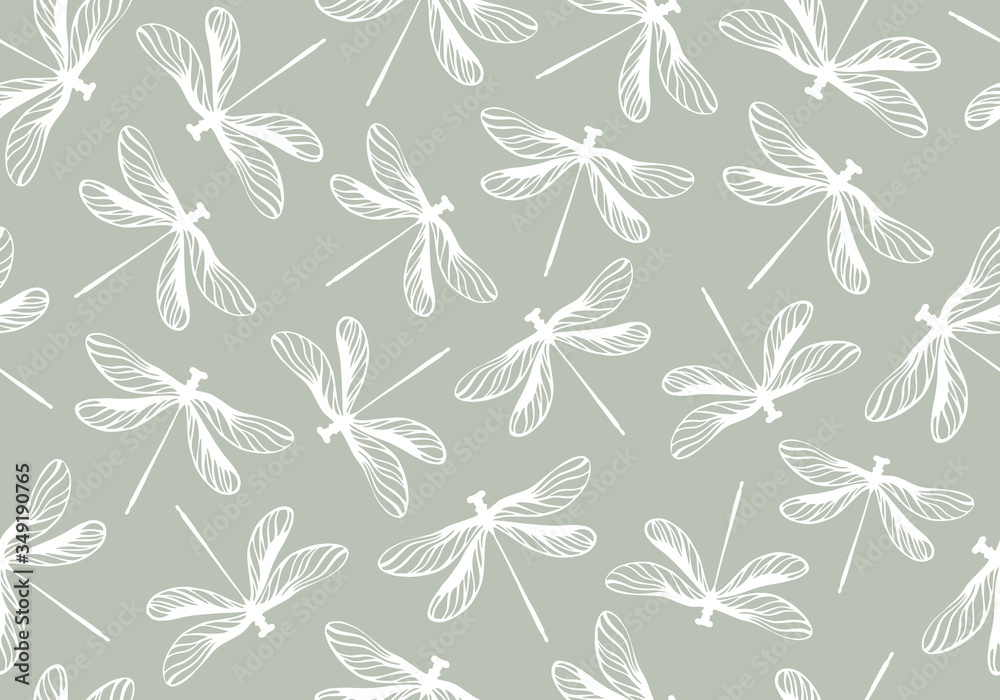Seamless pattern with dragonflies. Vector background.