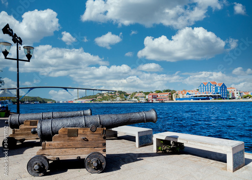 Old cannons on walkway in Curacao