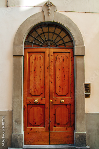 Old wooden doors. Exterior. European city
