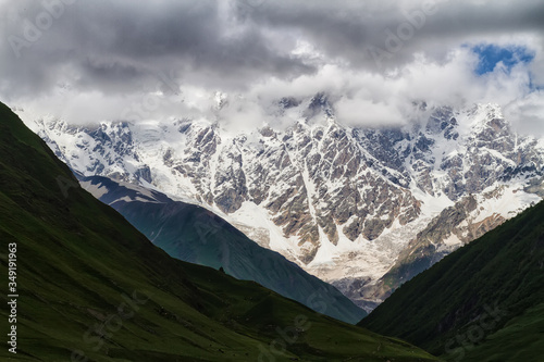 At the foot of Mt. Shkhara. Ushguli Village. Upper Svaneti. Georgia. photo