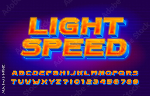 Light Speed alphabet font. 3D vivid letters, numbers and symbols. Retro-futuristic vector typescript for your typography design.